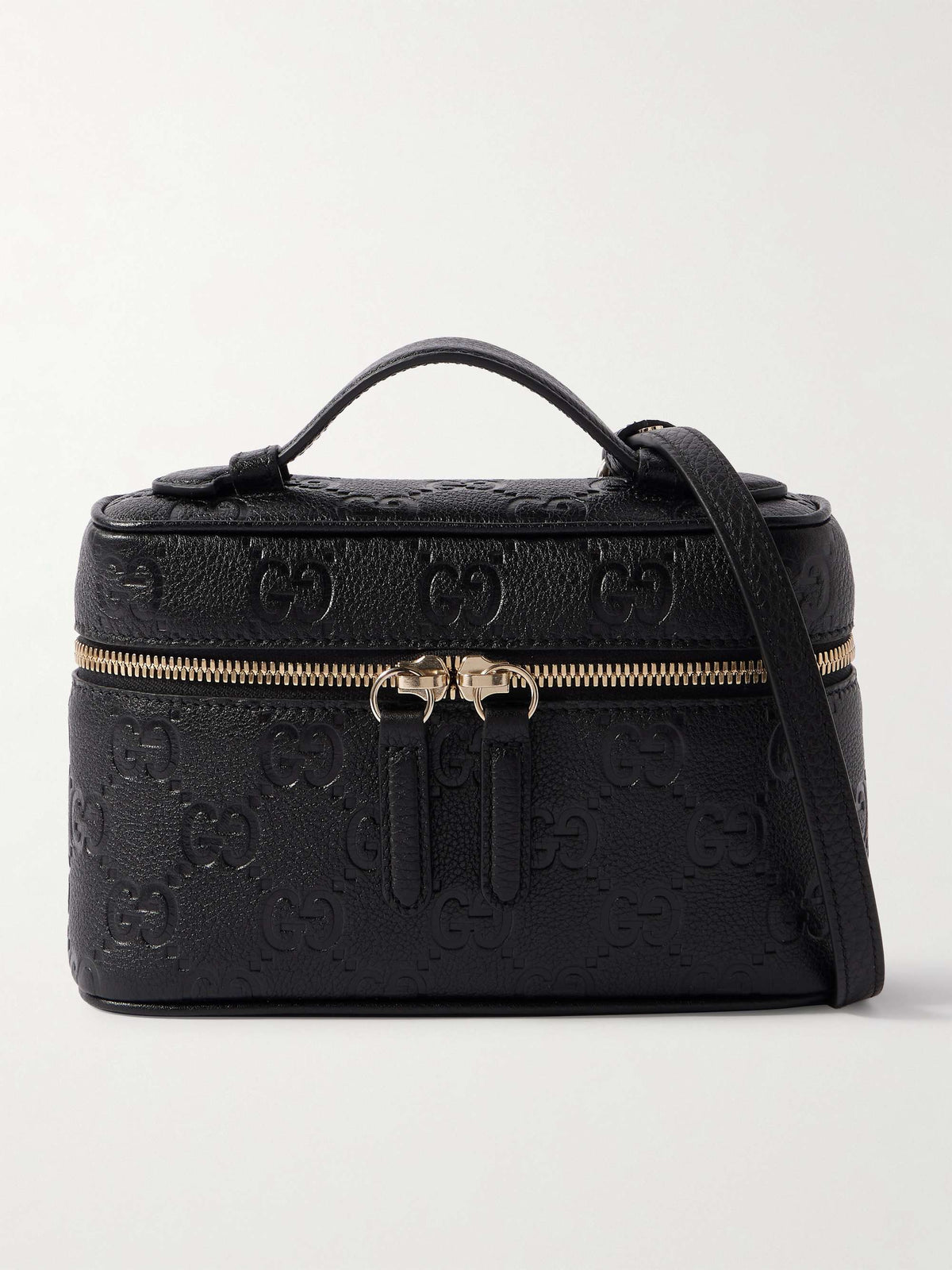 GUCCI GG Emblem mini debossed textured-leather shoulder bag