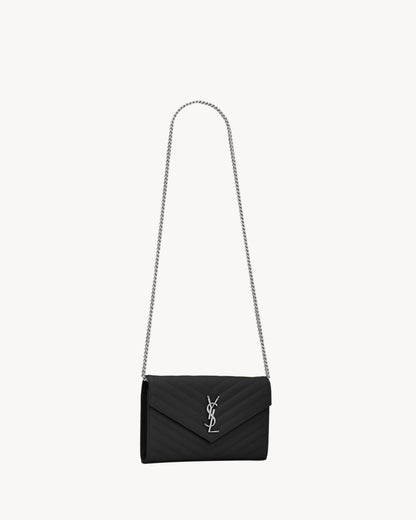 Saint Laurent classic cassandre chain wallet in grain de poudre leather