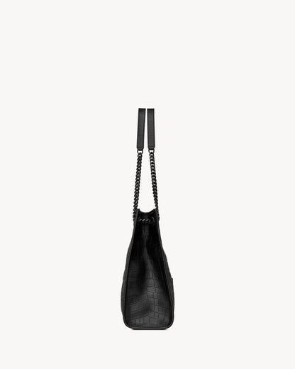 SAINT LAURENT NIKI shopping in crocodile-embossed leather