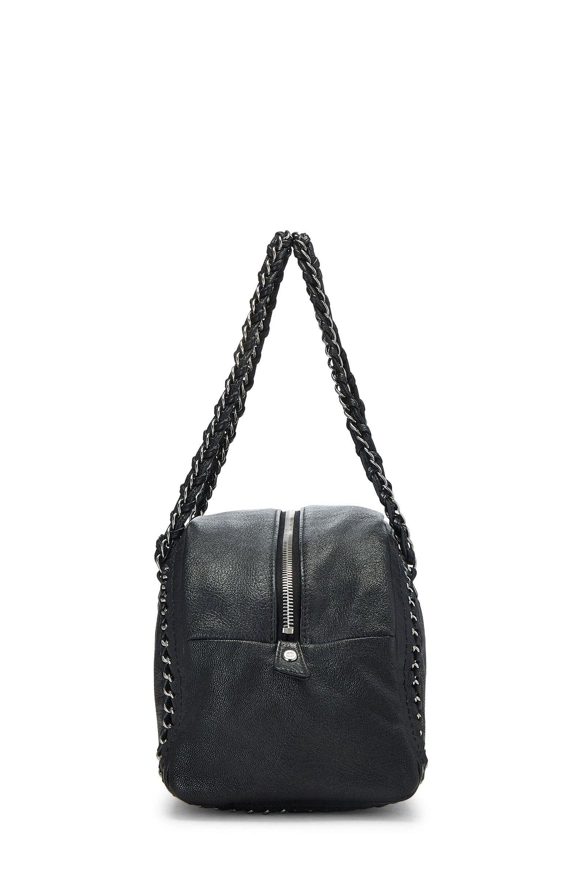 Chanel Black Bowling Bag Ligne Leather Lambskin Medium Satchel