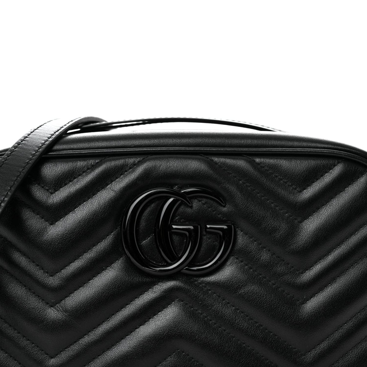 Gucci Calfskin Matelasse Monochrome Small GG Marmont Chain Shoulder Bag Black