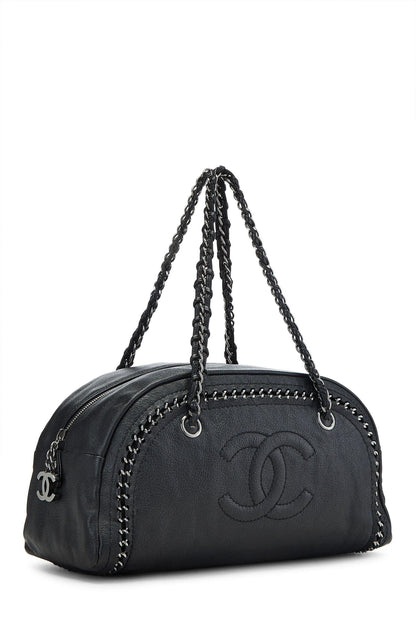 Chanel Black Bowling Bag Ligne Leather Lambskin Medium Satchel
