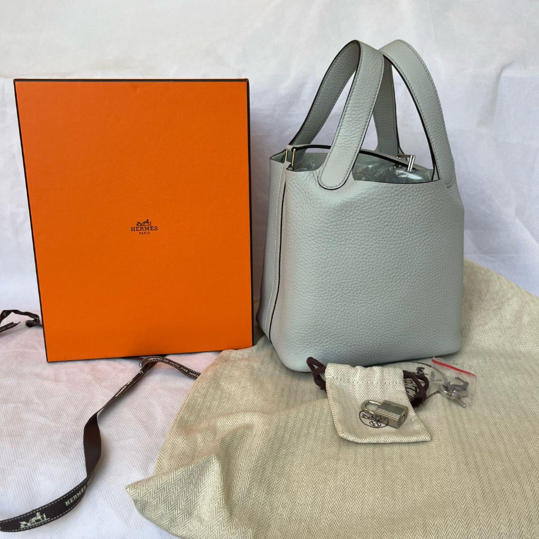 Hermes Picotin Lock 18  Taurillon Clemence Blue Pale PHW Bag
