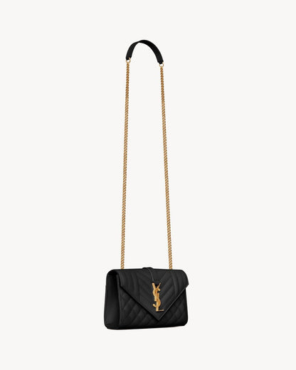 Saint Laurent ENVELOPE SMALL IN QUILTED GRAIN DE POUDRE EMBOSSED LEATHER