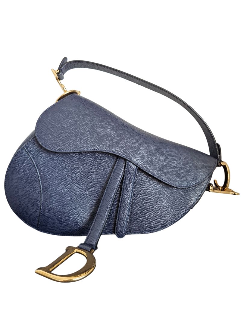 Dior navy blue leather saddle bag with crossbody strap