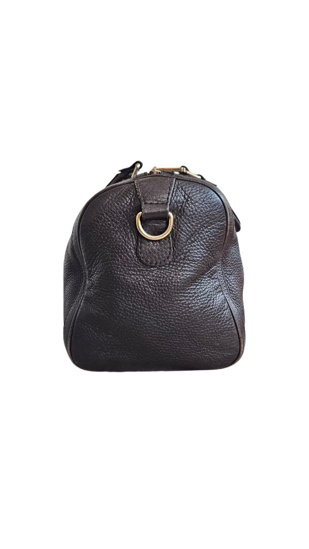 Gucci Brown Web Boston Leather Bag