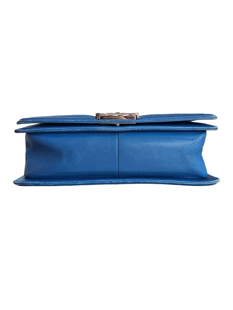 Chanel Blue Lambskin Iridescent PVC Chevron Quilted Boy Flap Bag