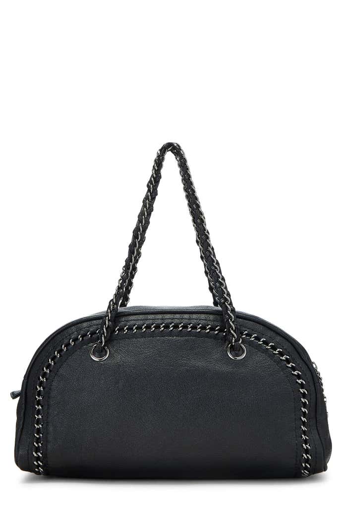 Chanel Black Bowling Bag Ligne Leather Lambskin Medium Satchel