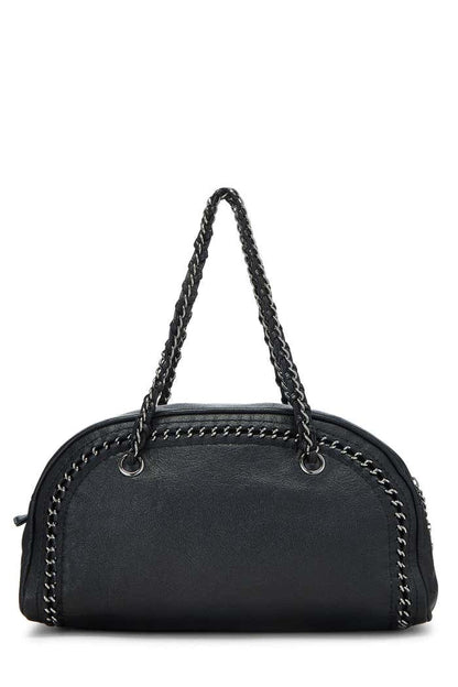 Chanel Black Bowling Bag Ligne Leather Lambskin Medium Satchel