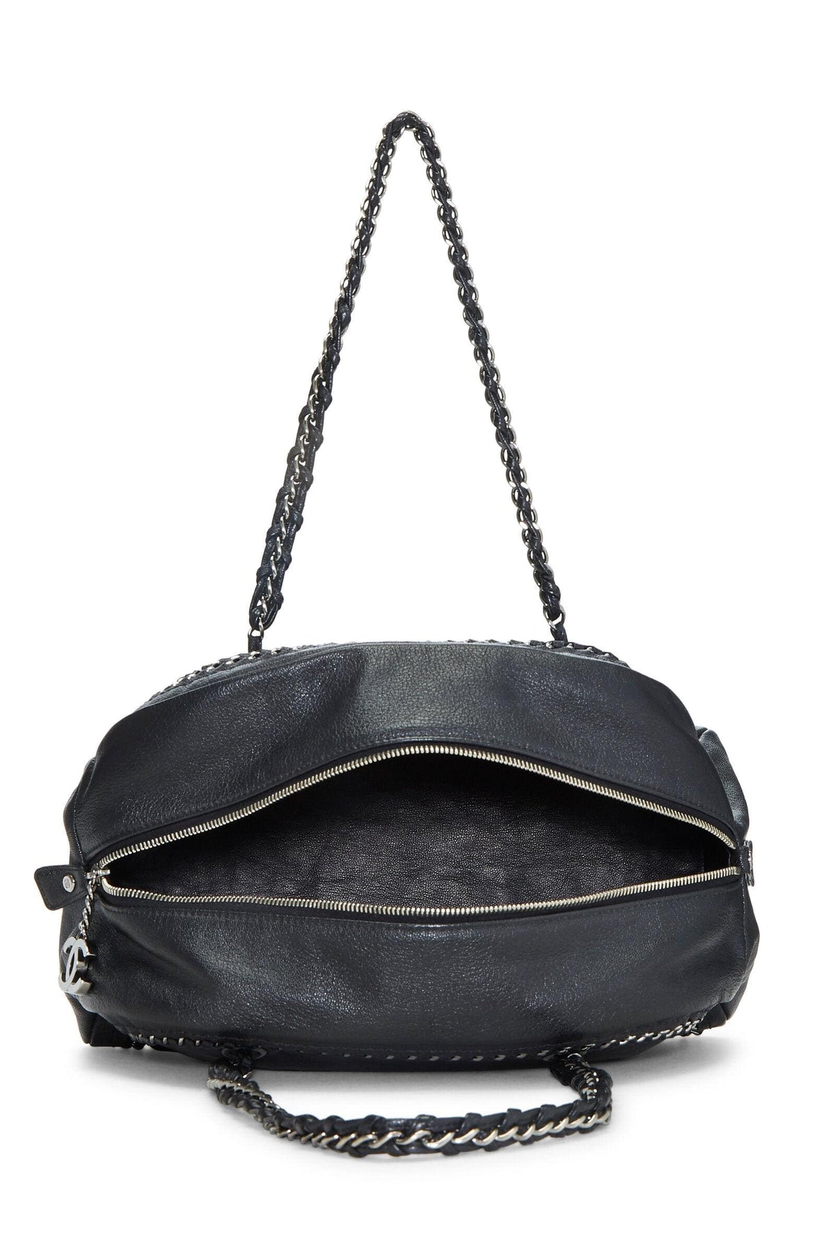 Chanel Black Bowling Bag Ligne Leather Lambskin Medium Satchel