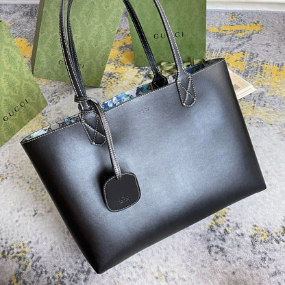 GUCCI Supreme Monogram Blooms Medium Reversible Tote Beige Blue Navy
