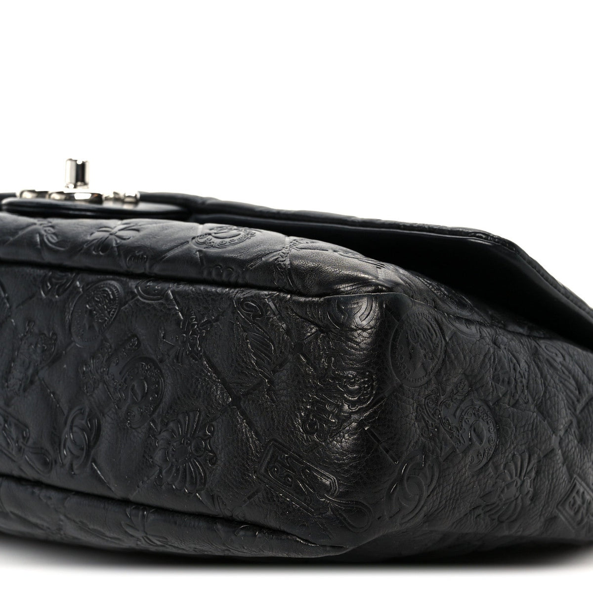 Calfskin Embossed Large Lucky Symbols Flap Black