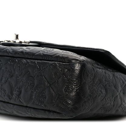 Calfskin Embossed Large Lucky Symbols Flap Black