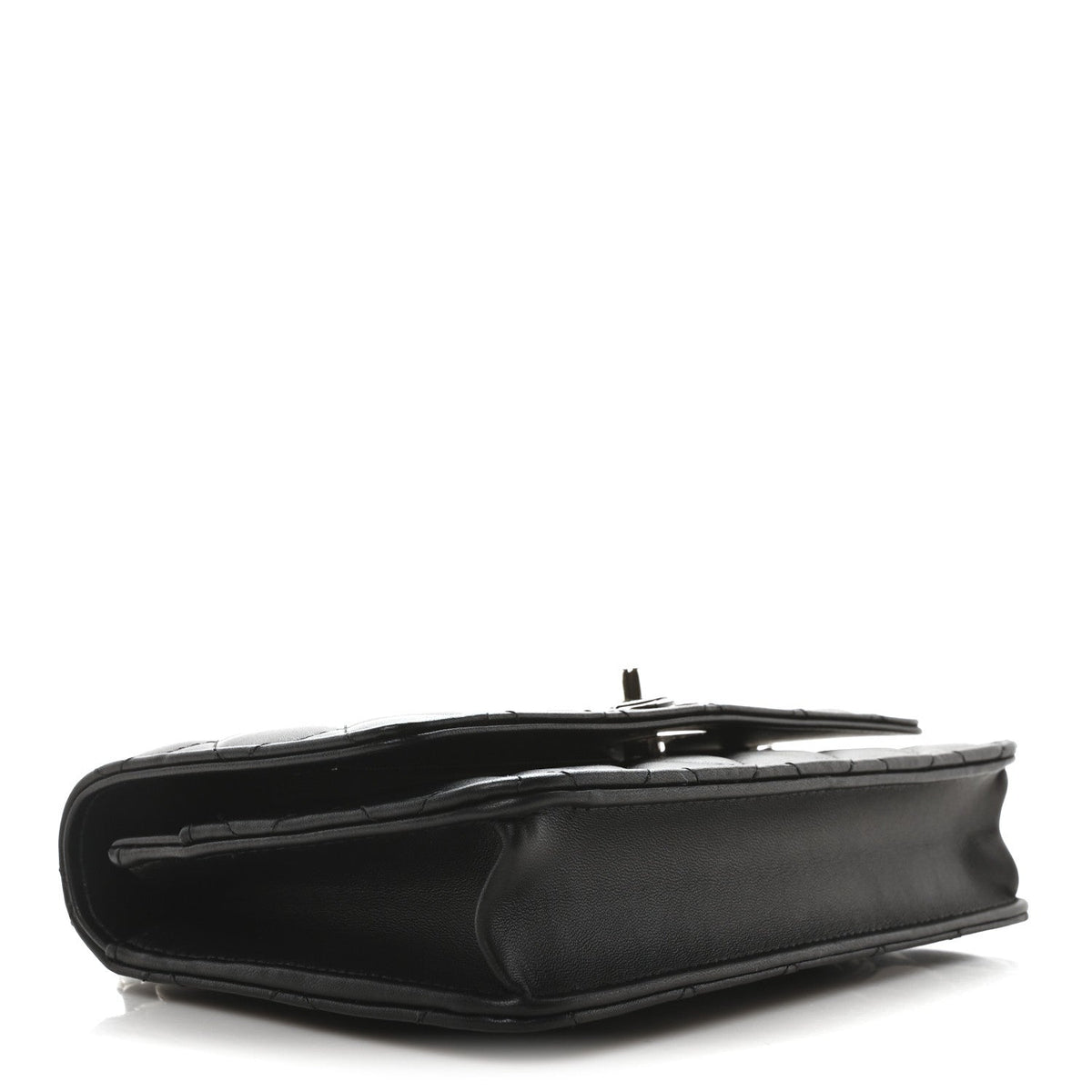 Lambskin Quilted Metal Top Handle Wallet On Chain WOC Black