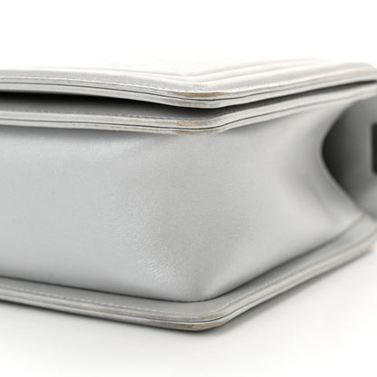 Metallic Calfskin Quilted New Medium Boy Flap Silver