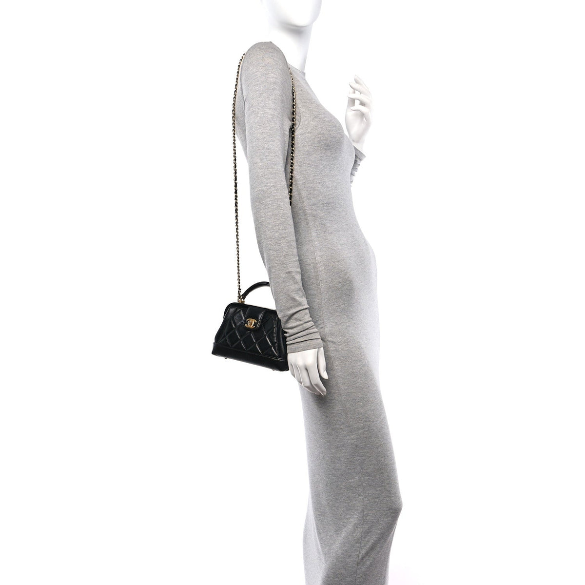 Shiny Lambskin Quilted Mini Cocodoc Top Handle Bag Black
