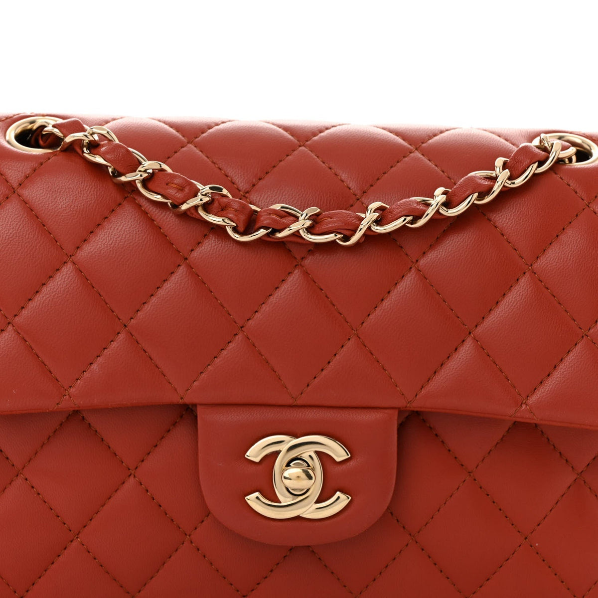 Lambskin Quilted Small Double Flap Red