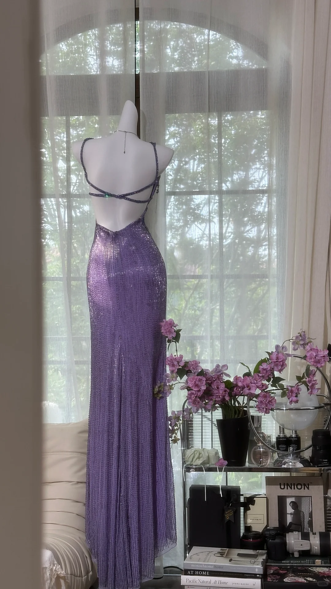 Vintage Gorgeous Purple V-neck Shinny Romantic Luxury Spaghetti Strap Evening Dress Prom Dresses, D1456