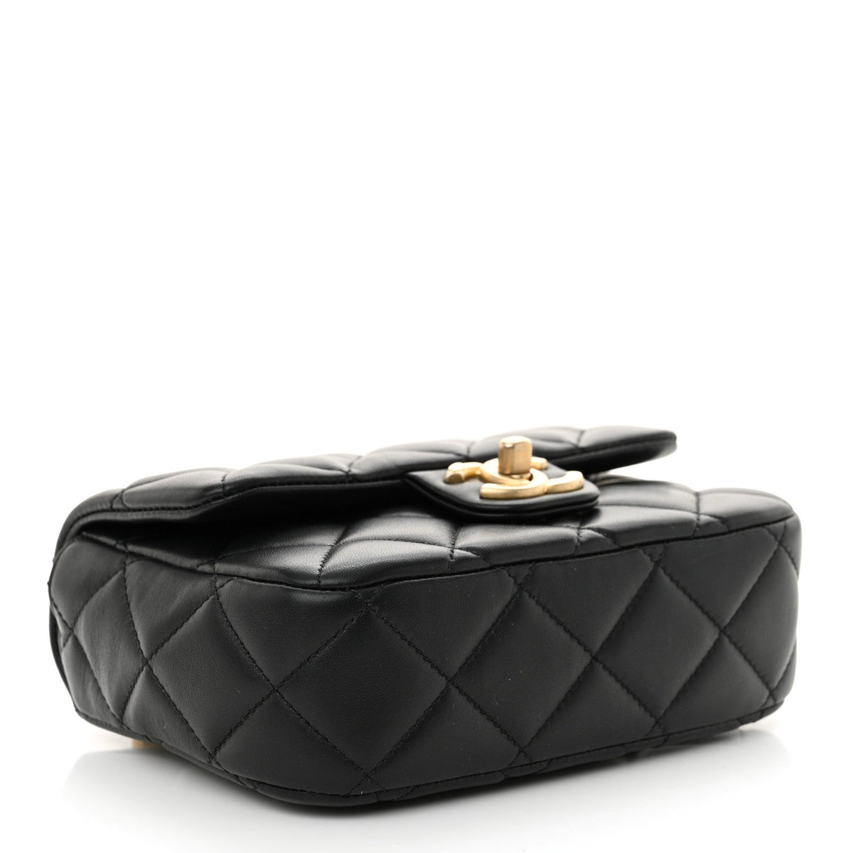 Lambskin Enamel Pearl Quilted Mini Charm Me Square Flap Black