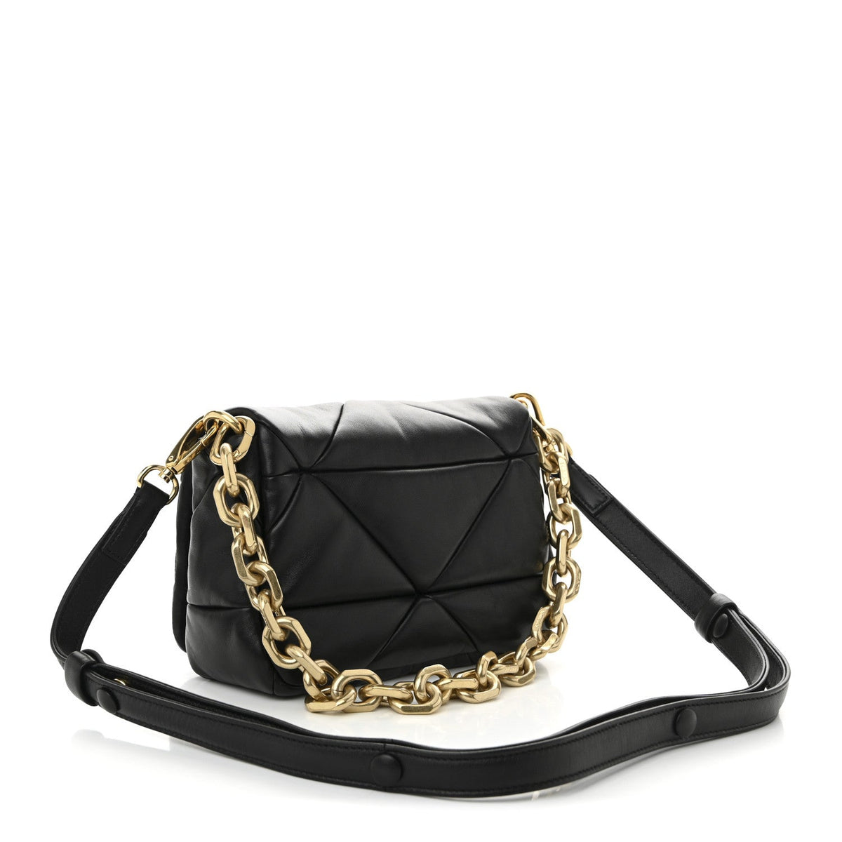 Nappa Metal Quilted Small Patchwork System Flap Bag Black