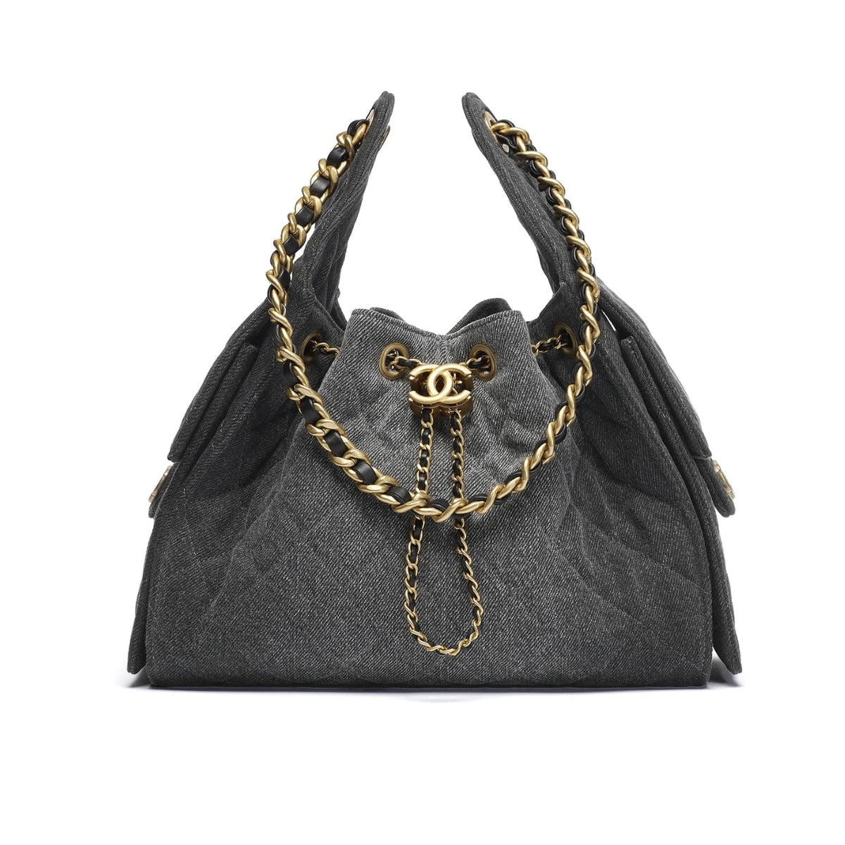 CHANEL 25 SMALL HANDBAG WASHED DENIM BLACK 30CM AS5293 B20520 U0725