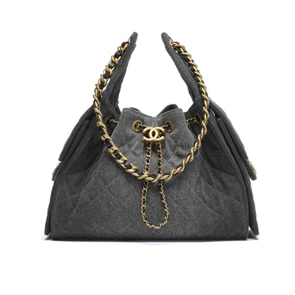 CHANEL 25 SMALL HANDBAG WASHED DENIM BLACK 30CM AS5293 B20520 U0725