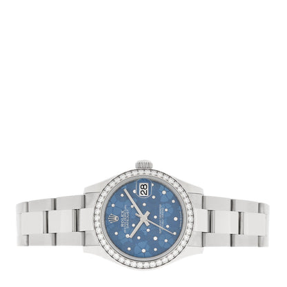 Stainless Steel 18K White Gold Diamond Bezel 31mm Oyster Perpetual Datejust Watch Azzurro Blue Floral 278384RBR