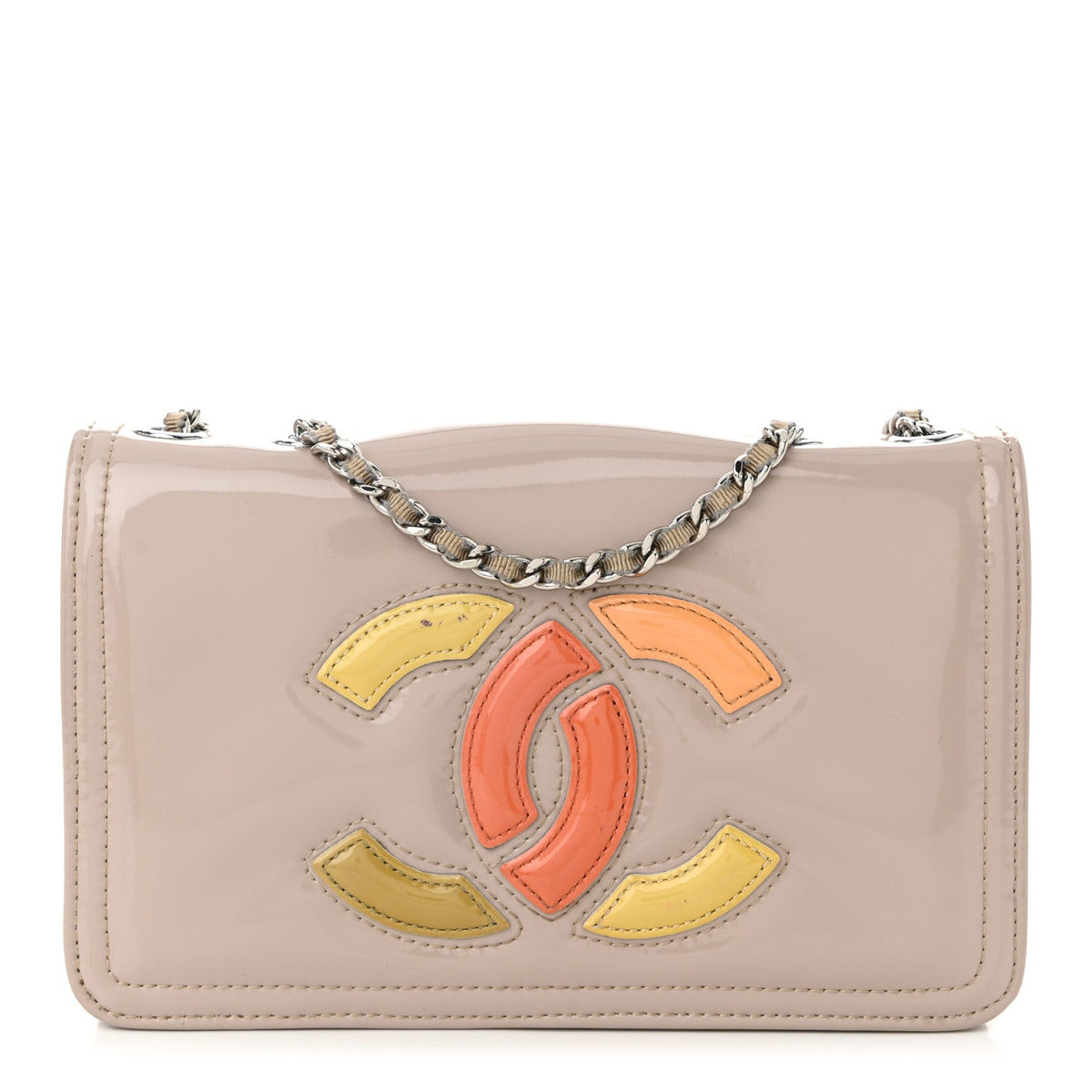 Vinyl Lipstick Wallet On Chain WOC Beige