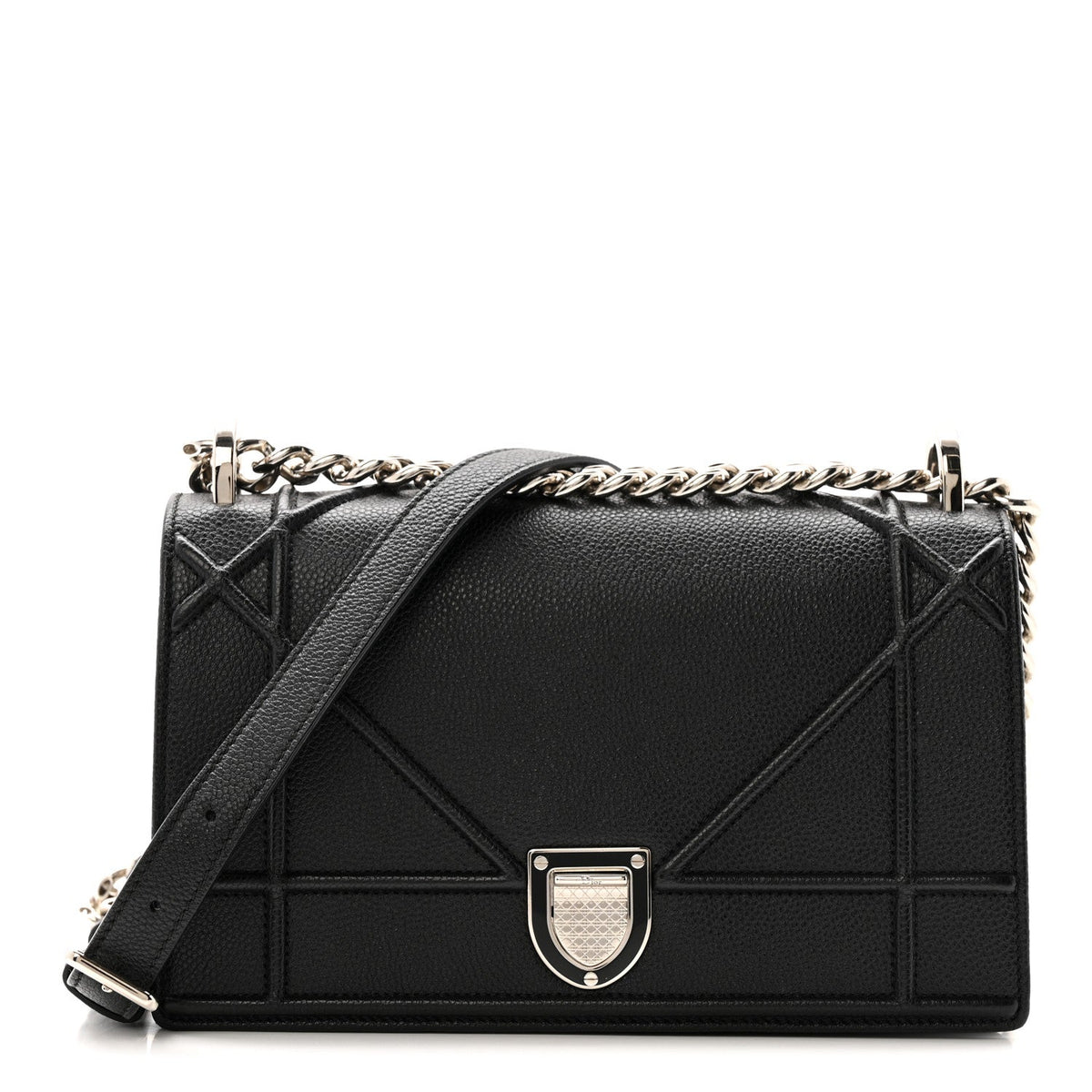 Grained Calfskin Small Diorama Flap Bag Black