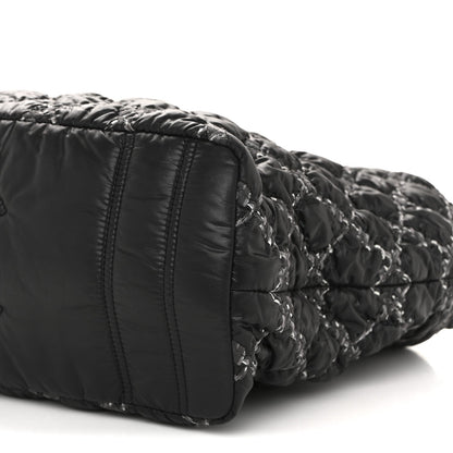 Nylon Quilted Tweed Stitch Bubble Tote Black