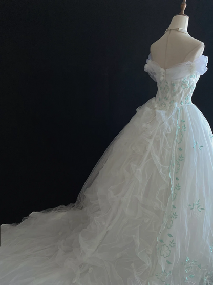 Fairy Strapless A-Line Tulle Embroidery Birthday Ball Gowns Quinceanera Dresses, D1147