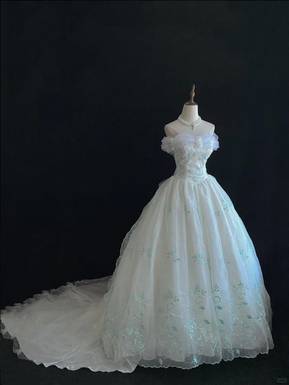 Fairy Strapless A-Line Tulle Embroidery Birthday Ball Gowns Quinceanera Dresses, D1147