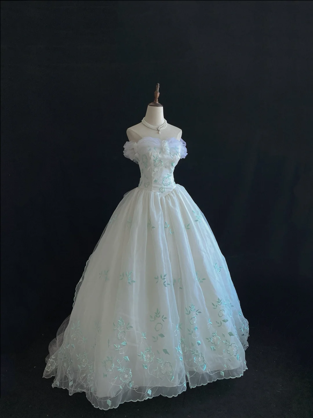 Fairy Strapless A-Line Tulle Embroidery Birthday Ball Gowns Quinceanera Dresses, D1147
