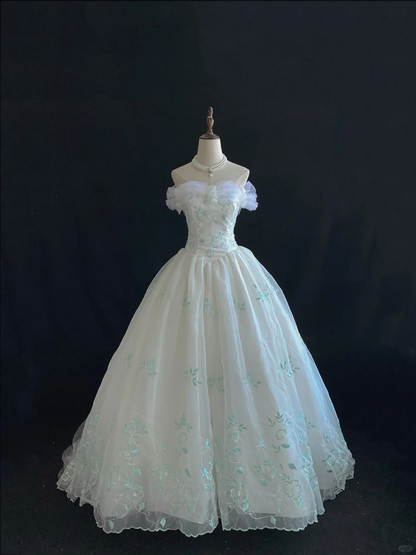 Fairy Strapless A-Line Tulle Embroidery Birthday Ball Gowns Quinceanera Dresses, D1147