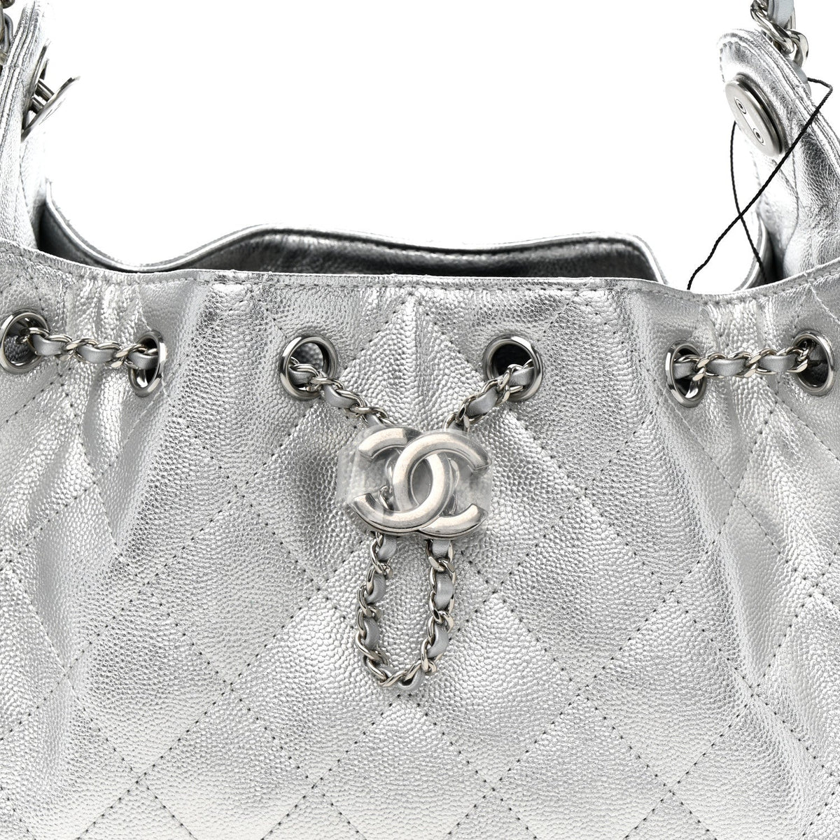 Metallic Caviar Quilted Mini Chanel 25 Handbag Silver