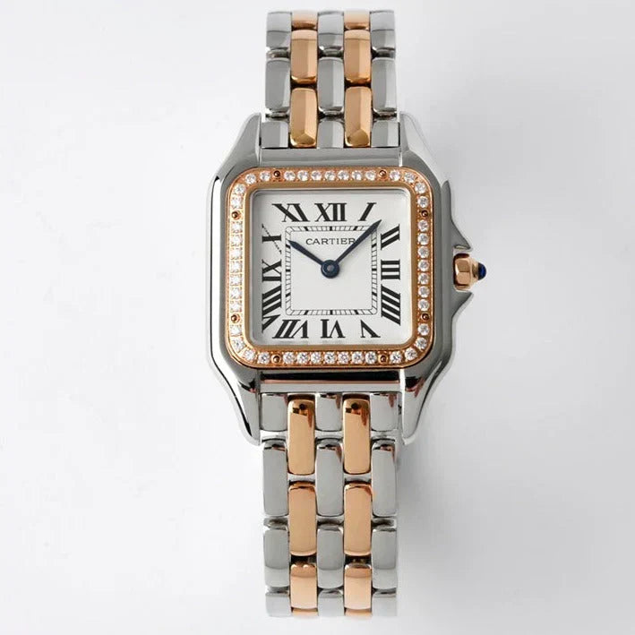 PANTHERE 27MM PINK GOLD SILVER CASE DIAMOND BEZEL WHITE DIAL (BEST VERSION)