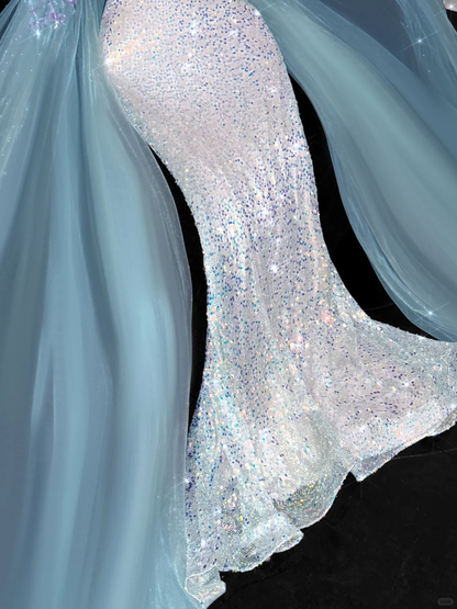 Vintage Shiny Sequined Sweetheart Spaghetti Strap Design Mermaid Prom Dress Evening Dress D1684