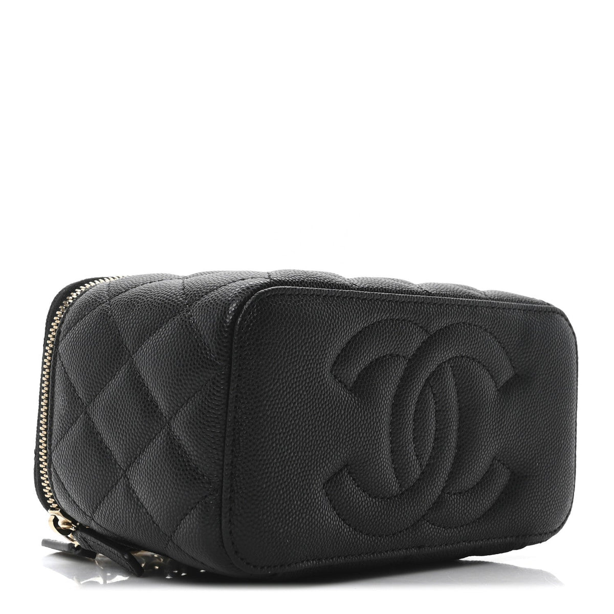 Caviar Quilted Small Vanity Case With Chain Black