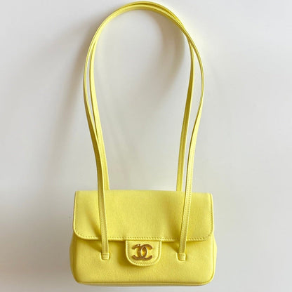MM 26 Coco Long Shoulder Strap Flap Yellow Bag in Cowhide