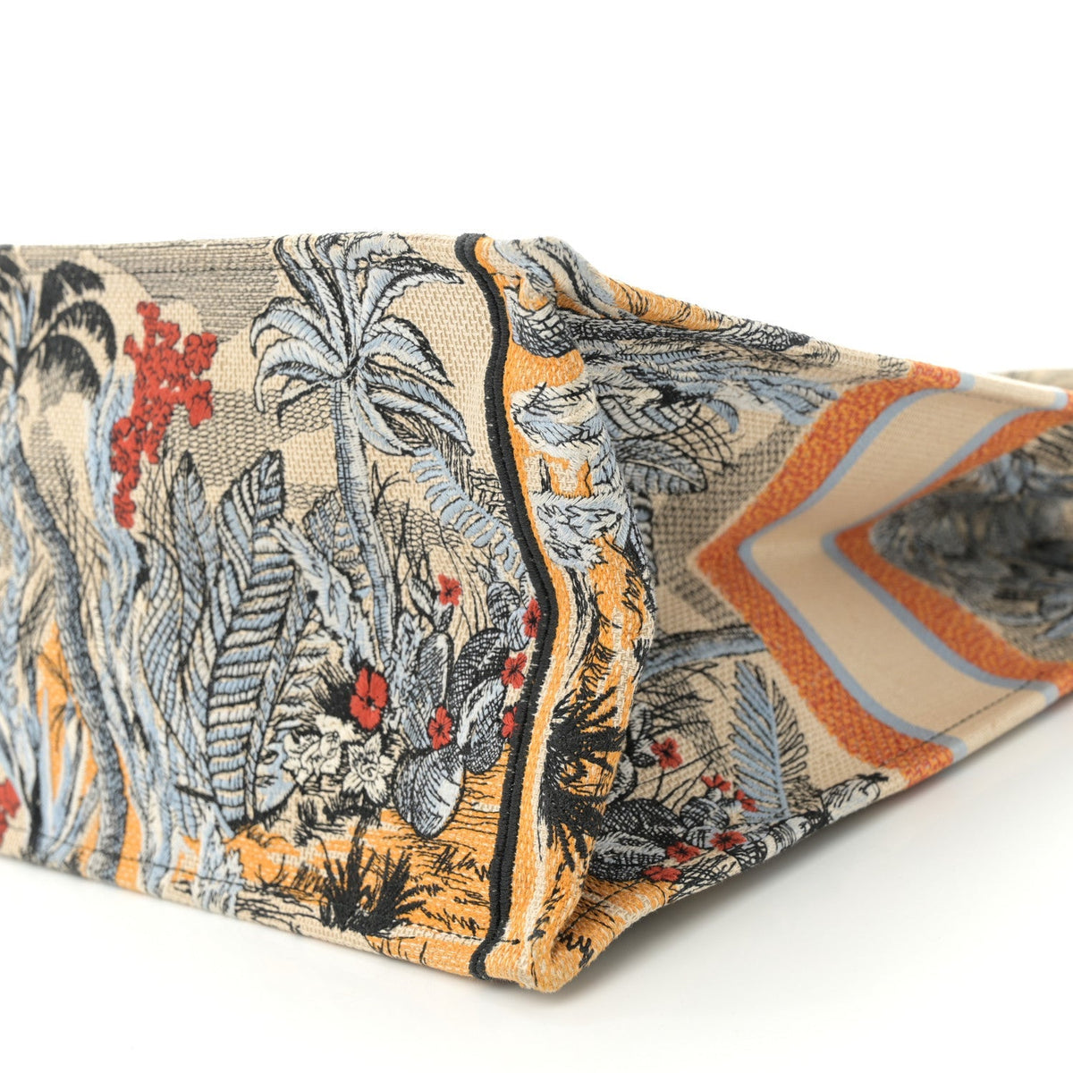 Canvas Embroidered Toile De Jouy Tropicalia Large Book Tote Denim Blue
