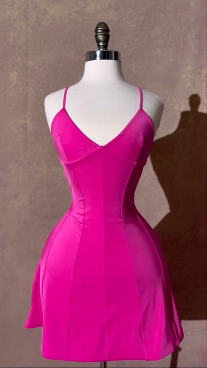 Grape Straps A-Line Satin Short Party Dresses Homecoming Dresses, D1321