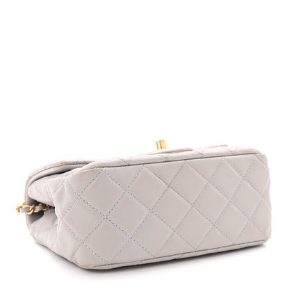Lambskin Quilted Mini Pearl Crush Flap Light Grey