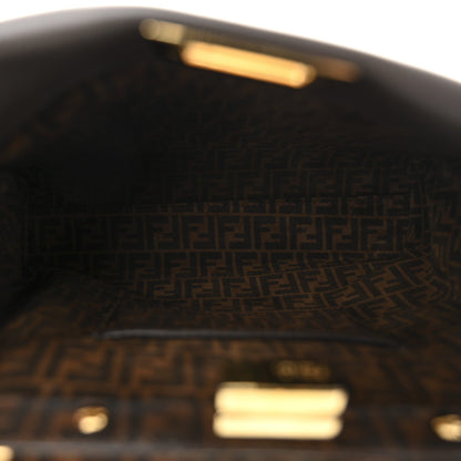 Vitello Seta Suede FF Mini Peekaboo Iconic Satchel Chocolate Sigaro Marrone