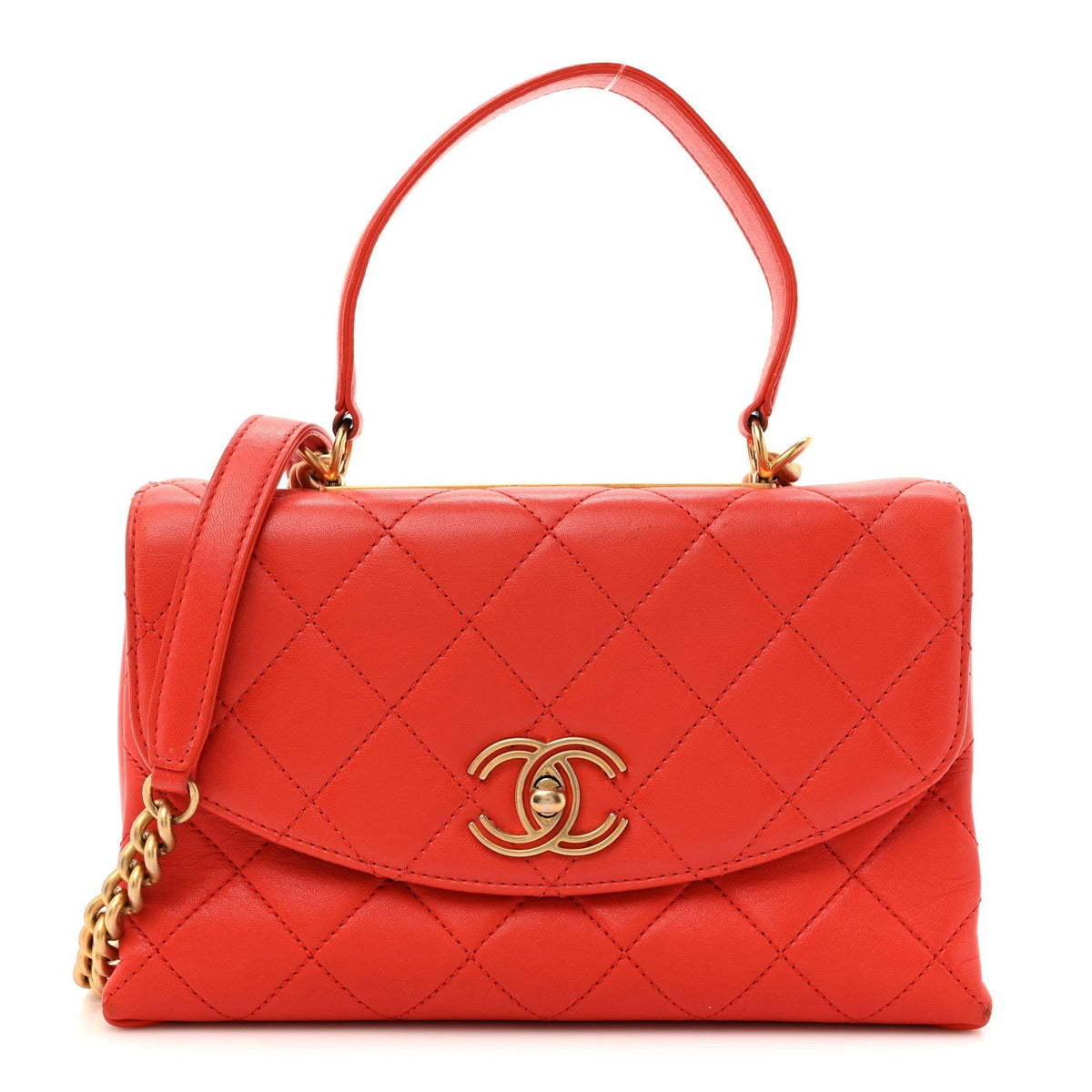 Lambskin Quilted Medium Trendy Spirit Top Handle Bag Orange