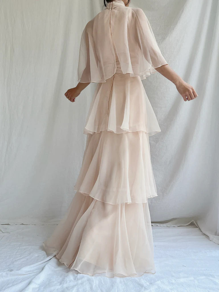 Modest High Neck A-Line Chiffon Layers Elegant Long Formal Party Dress, D782
