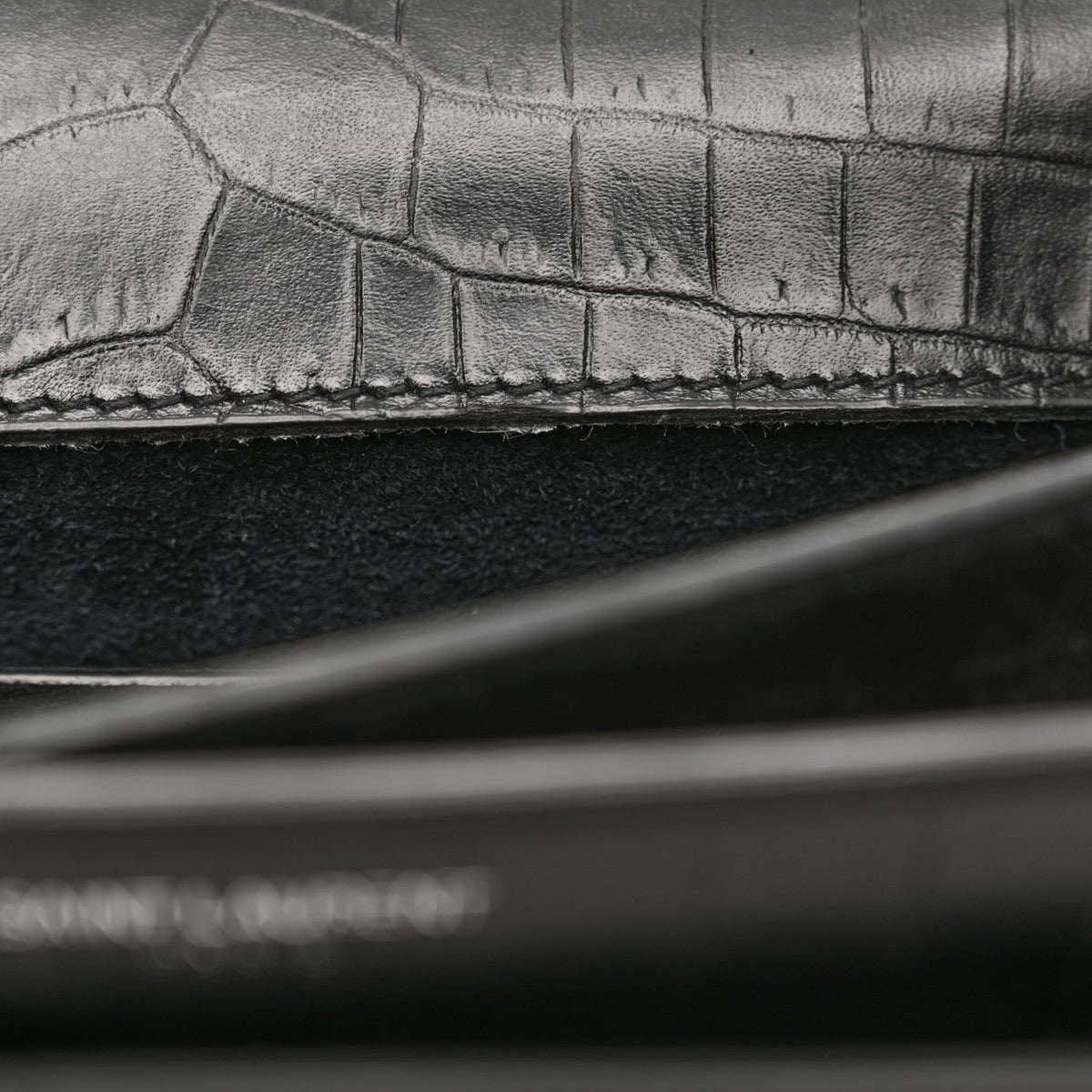 Calfskin Crocodile Embossed Medium Monogram Sunset Black