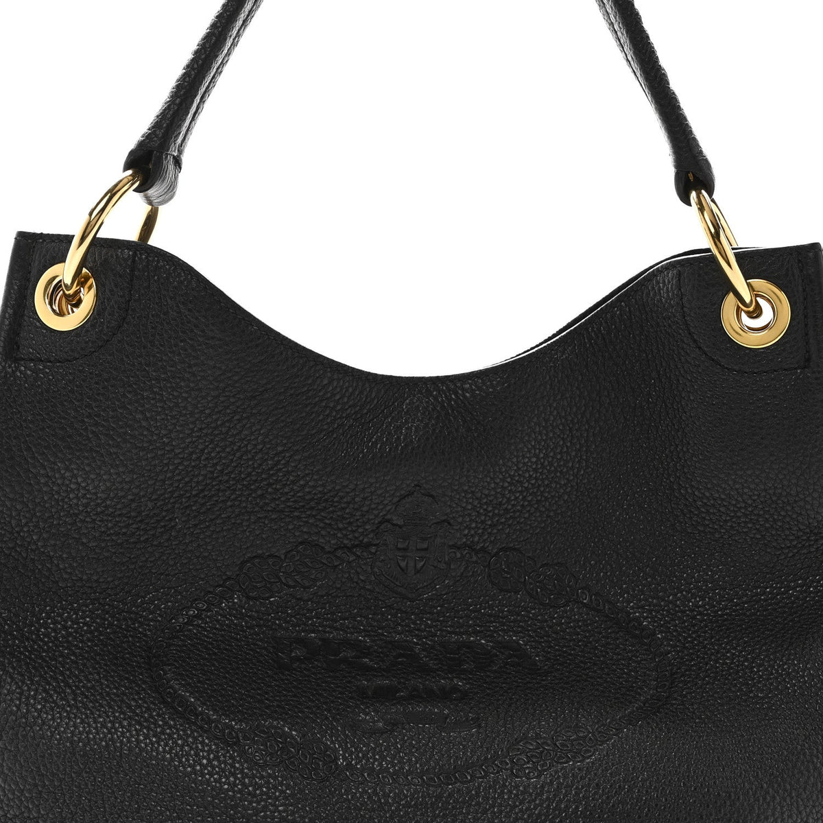 Vitello Phenix Embossed Logo Hobo Black