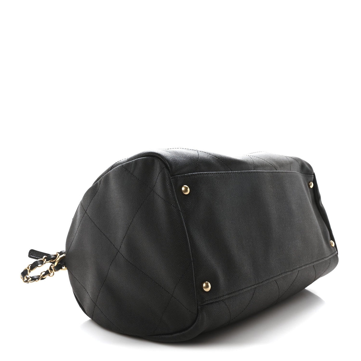Grained Calfskin Lambskin Quilted Large Bowling Bag Black