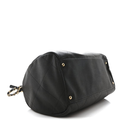 Grained Calfskin Lambskin Quilted Large Bowling Bag Black