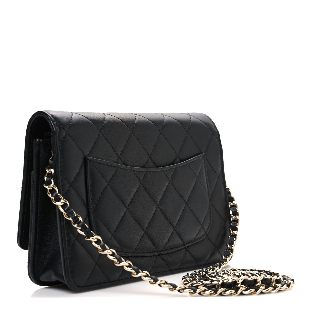 Lambskin Pearl Strass Quilted CC Wallet on Chain WOC Black